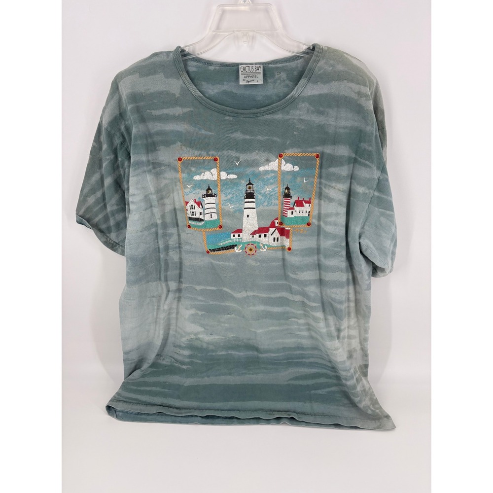 Cactus Bay Apparel Lynée Vintage Graphic Lighthouse Print T Shirt Size L